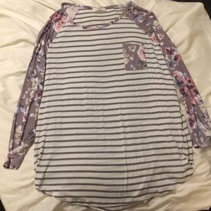Long sleeve stripe & floral tee